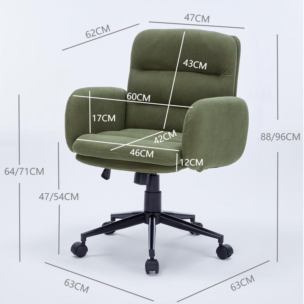 Green Corduroy Swivel Office Chair Armchair Adjustable Chair