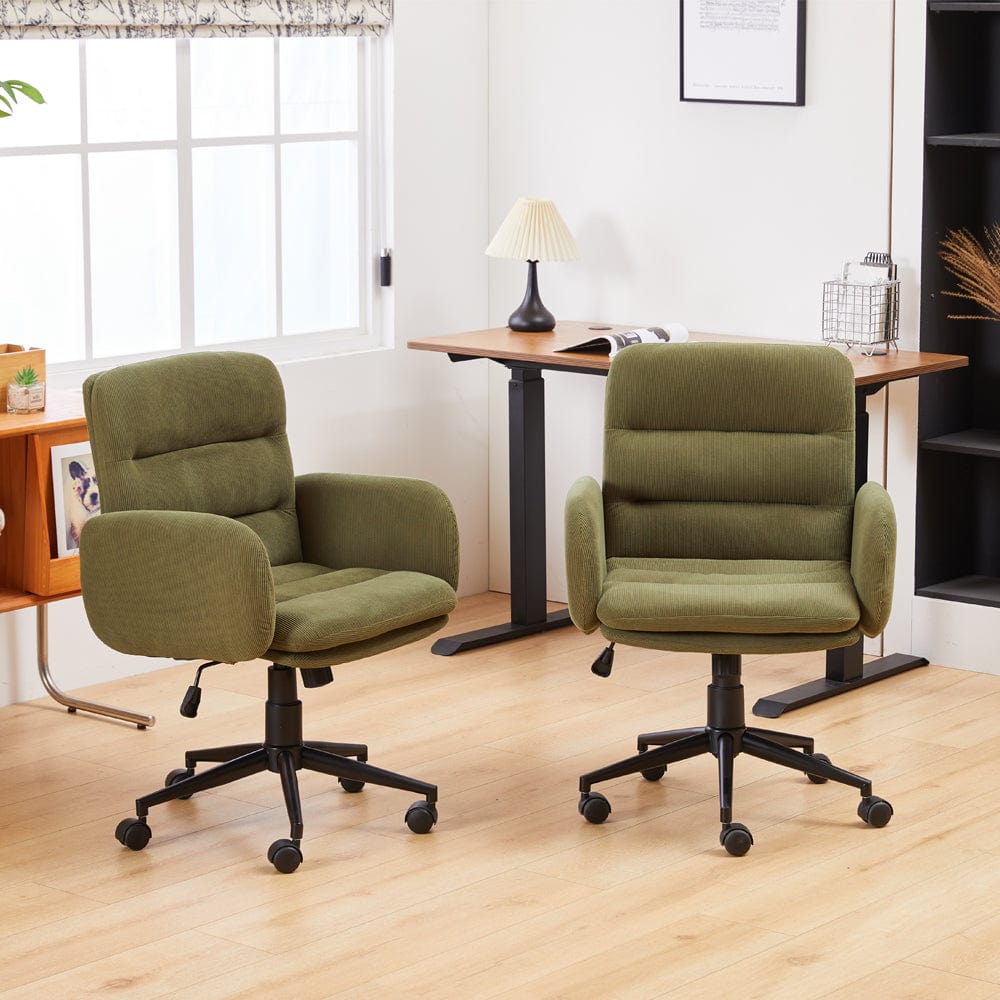 Green Corduroy Swivel Office Chair Armchair Adjustable Chair