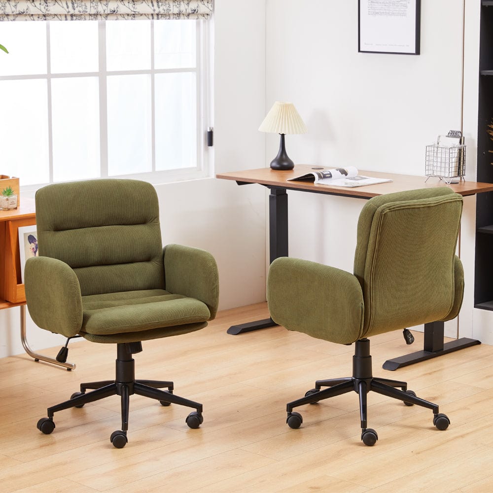 Green Corduroy Swivel Office Chair Armchair Adjustable Chair