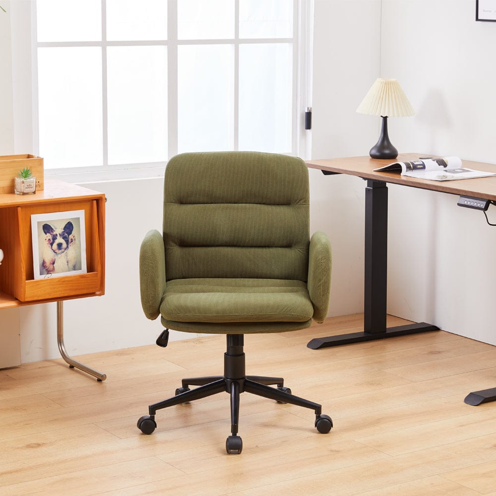 Green Corduroy Swivel Office Chair Armchair Adjustable Chair