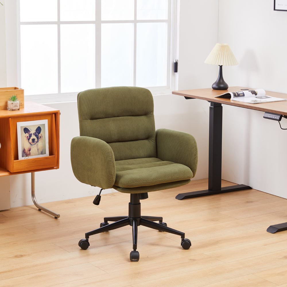 Green Corduroy Swivel Office Chair Armchair Adjustable Chair