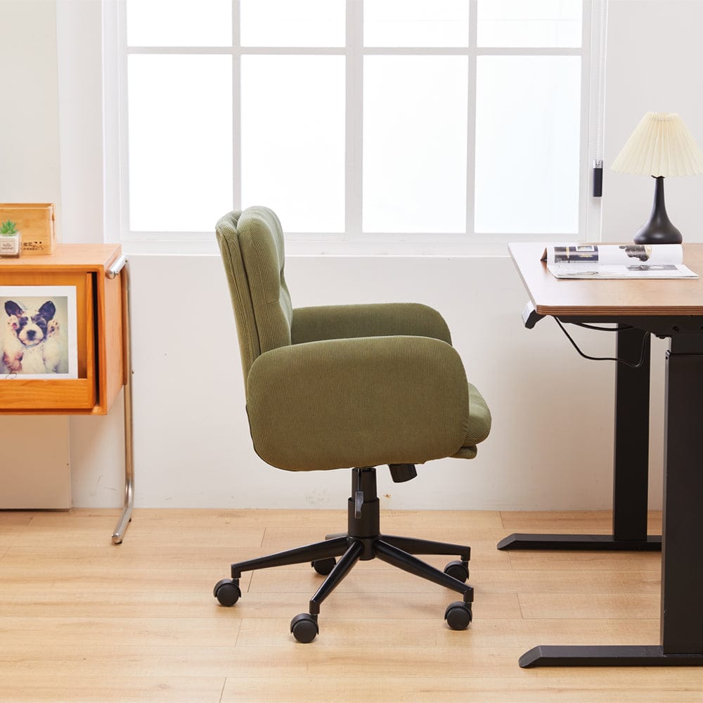Green Corduroy Swivel Office Chair Armchair Adjustable Chair