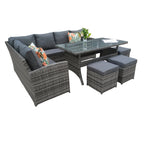 Rosen 9 Seater Rattan Garden Furniture Corner Sofa Dining Set In Grey