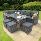 Rosen 9 Seater Rattan Garden Furniture Corner Sofa Dining Set In Grey