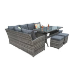 Rosen 9 Seater Rattan Garden Furniture Corner Sofa Dining Set In Grey