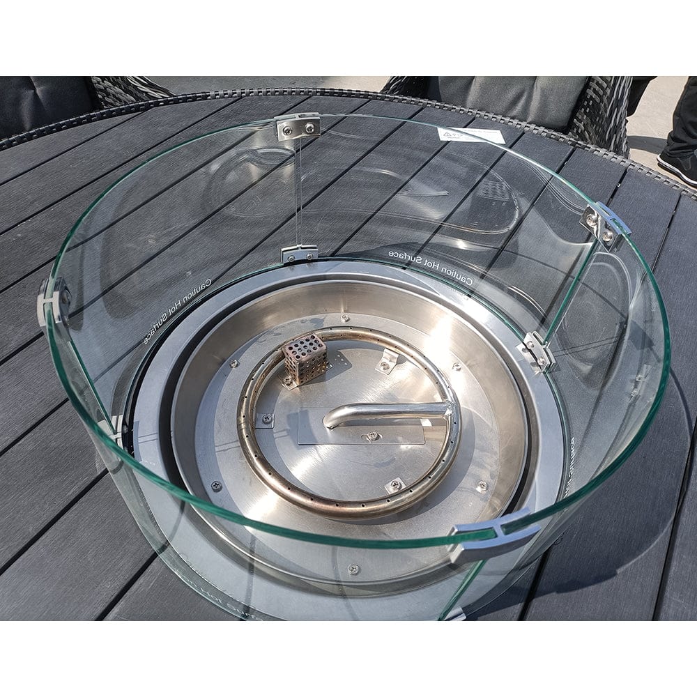 Aura 6 Seater Rattan Garden Furniture With Round/Rectangle Table Fire Pit Set In Grey