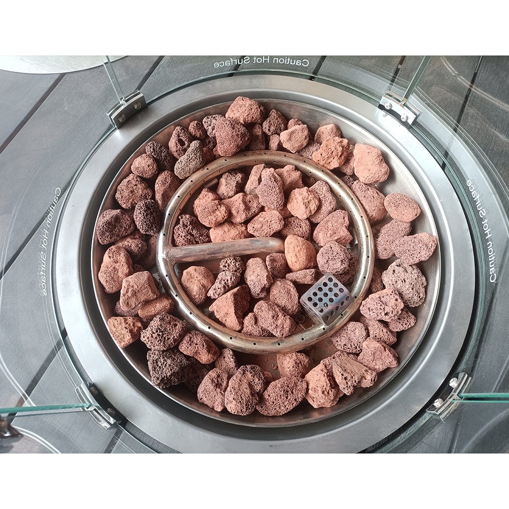 Aura 6 Seater Rattan Garden Furniture With Round/Rectangle Table Fire Pit Set In Grey