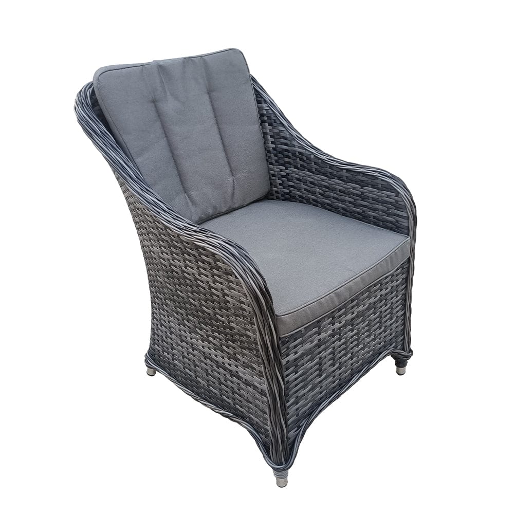 Aura 6 Seater Rattan Garden Furniture With Round/Rectangle Table Fire Pit Set In Grey