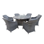 Aura 6 Seater Rattan Garden Furniture With Round/Rectangle Table Fire Pit Set In Grey