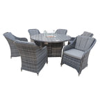 Aura 6 Seater Rattan Garden Furniture With Round/Rectangle Table Fire Pit Set In Grey