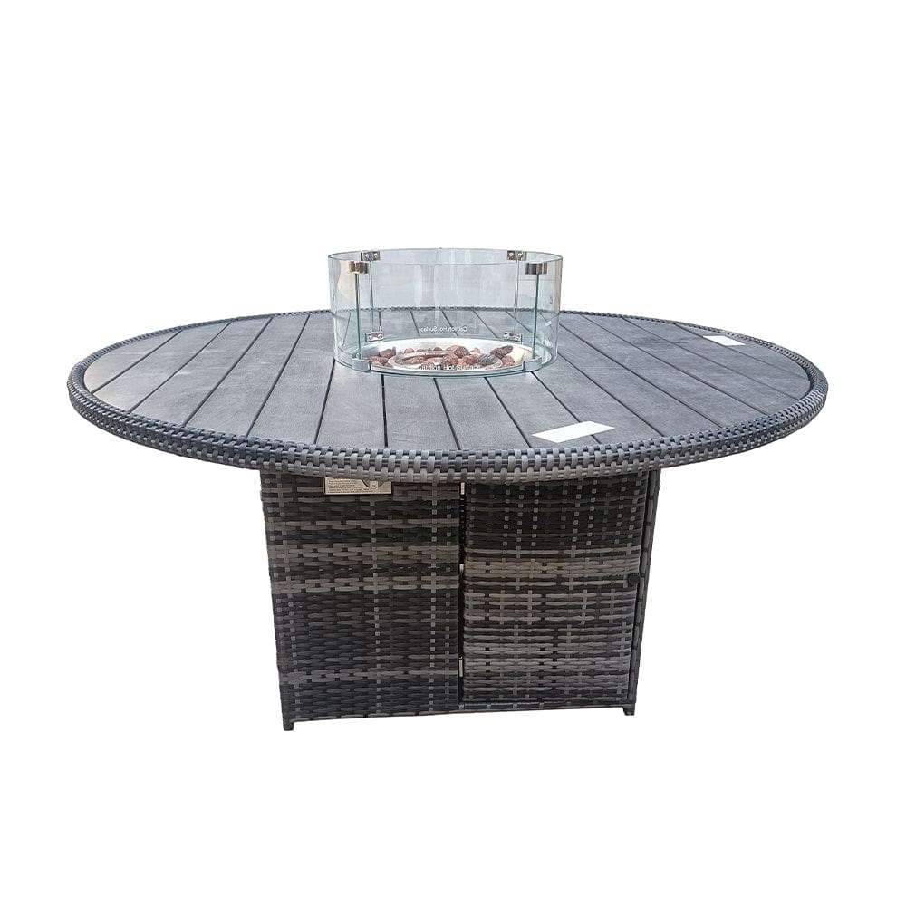 Aura 6 Seater Rattan Garden Furniture With Round/Rectangle Table Fire Pit Set In Grey