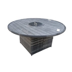 Aura 6 Seater Rattan Garden Furniture With Round/Rectangle Table Fire Pit Set In Grey