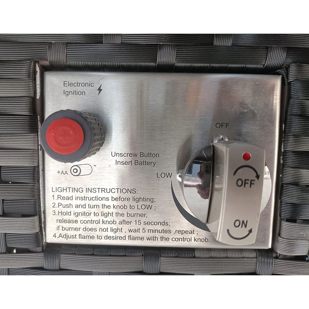 Aura 6 Seater Rattan Garden Furniture With Round/Rectangle Table Fire Pit Set In Grey