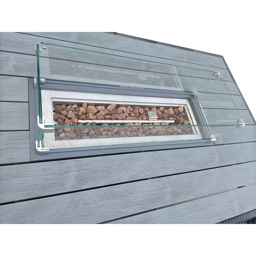 Aura 6 Seater Rattan Garden Furniture With Round/Rectangle Table Fire Pit Set In Grey