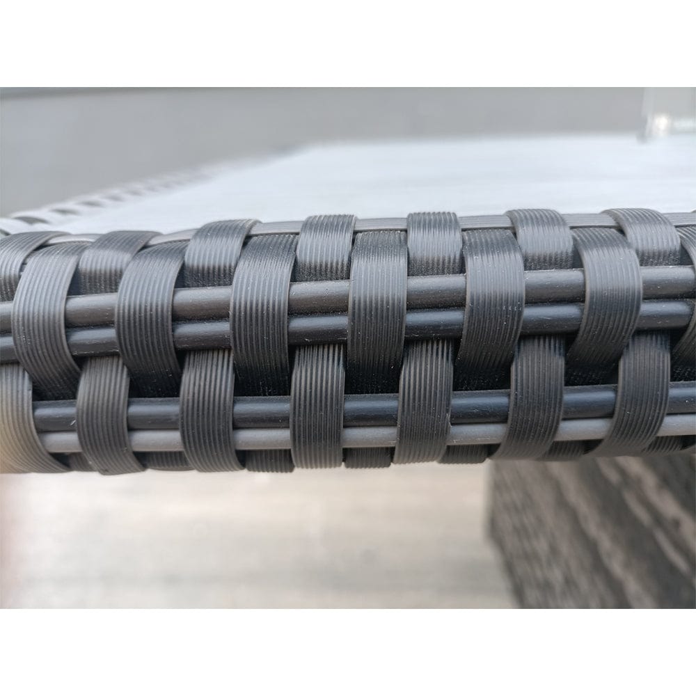 Aura 6 Seater Rattan Garden Furniture With Round/Rectangle Table Fire Pit Set In Grey