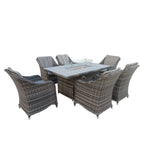 Aura 6 Seater Rattan Garden Furniture With Round/Rectangle Table Fire Pit Set In Grey