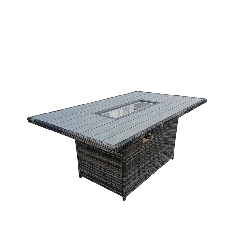 Aura 6 Seater Rattan Garden Furniture With Round/Rectangle Table Fire Pit Set In Grey