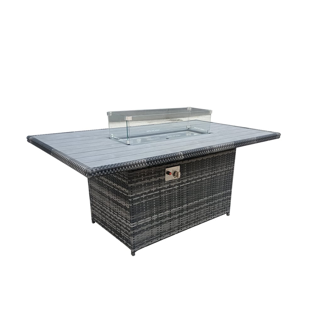 Aura 6 Seater Rattan Garden Furniture With Round/Rectangle Table Fire Pit Set In Grey