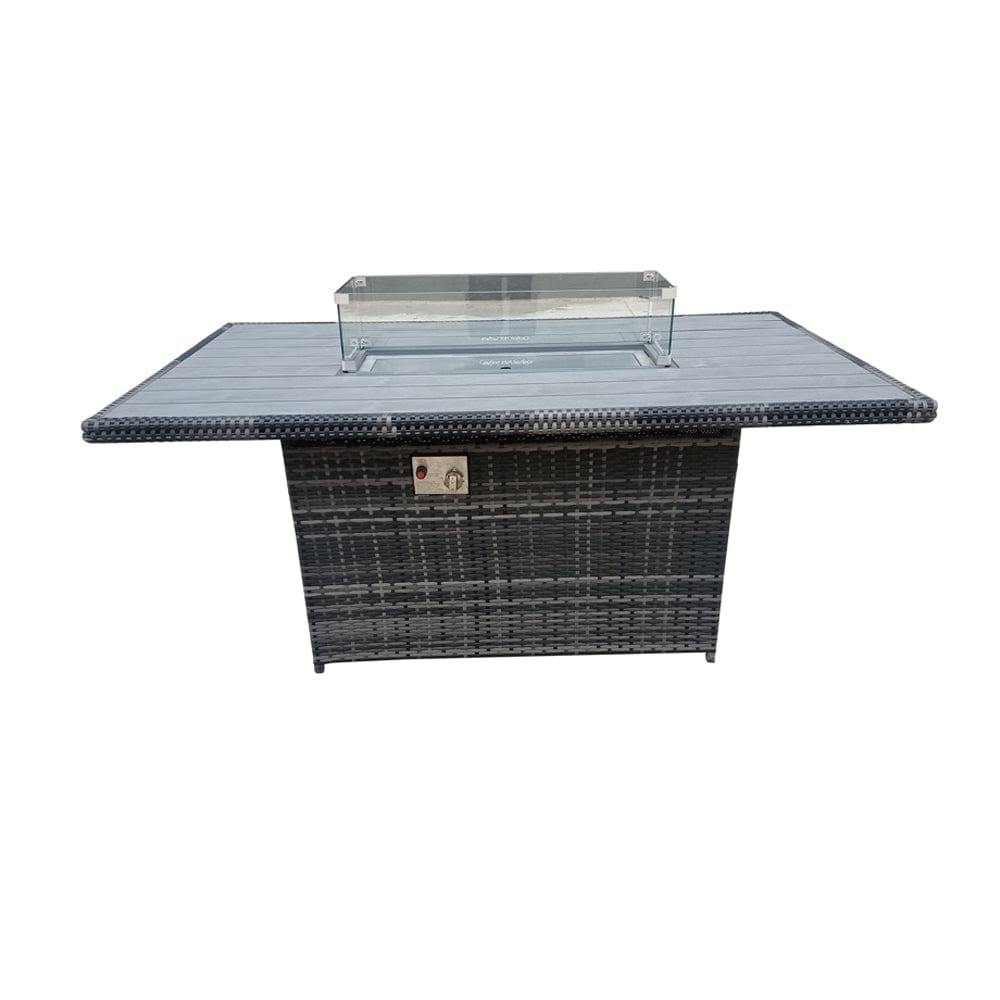 Aura 6 Seater Rattan Garden Furniture With Round/Rectangle Table Fire Pit Set In Grey