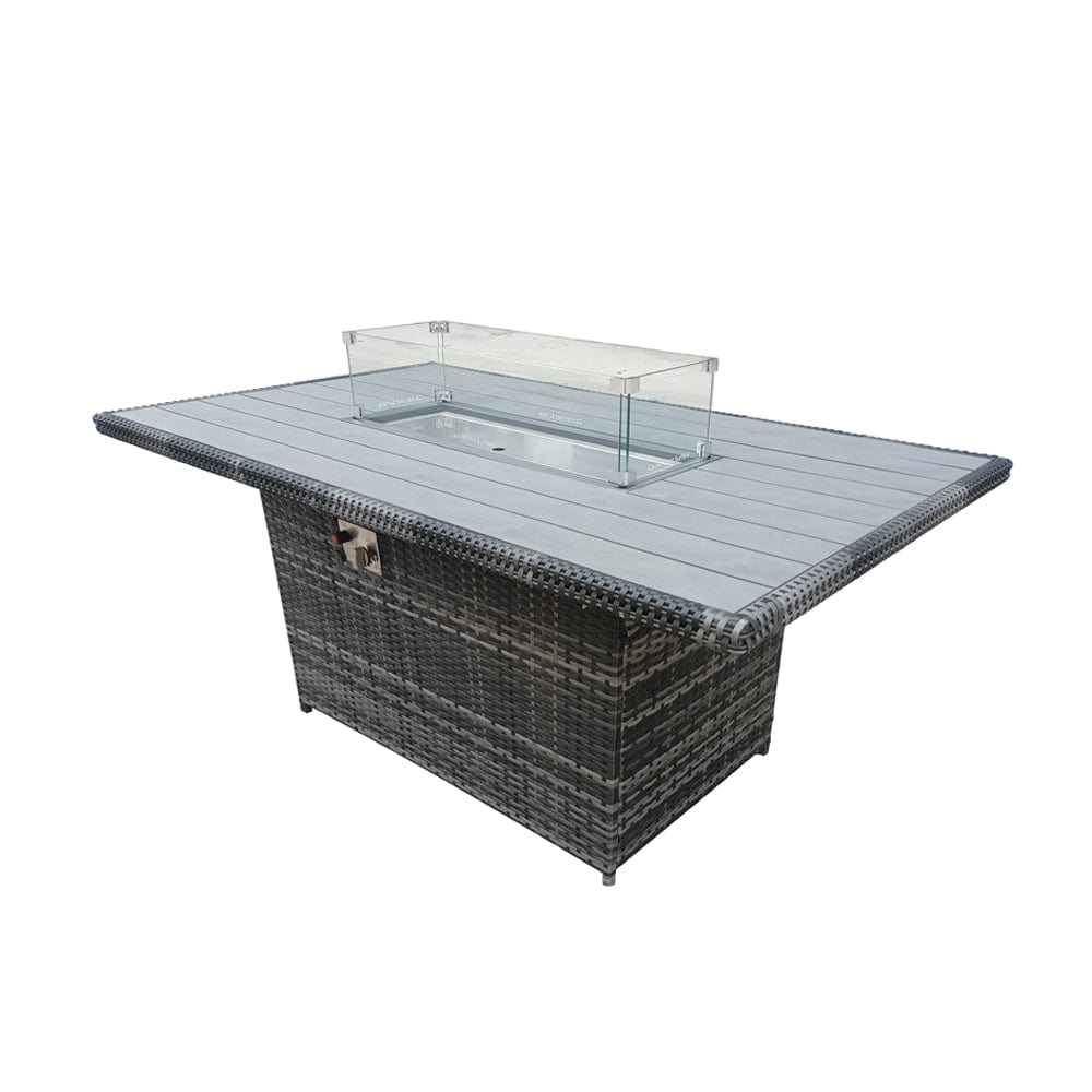 Aura 6 Seater Rattan Garden Furniture With Round/Rectangle Table Fire Pit Set In Grey