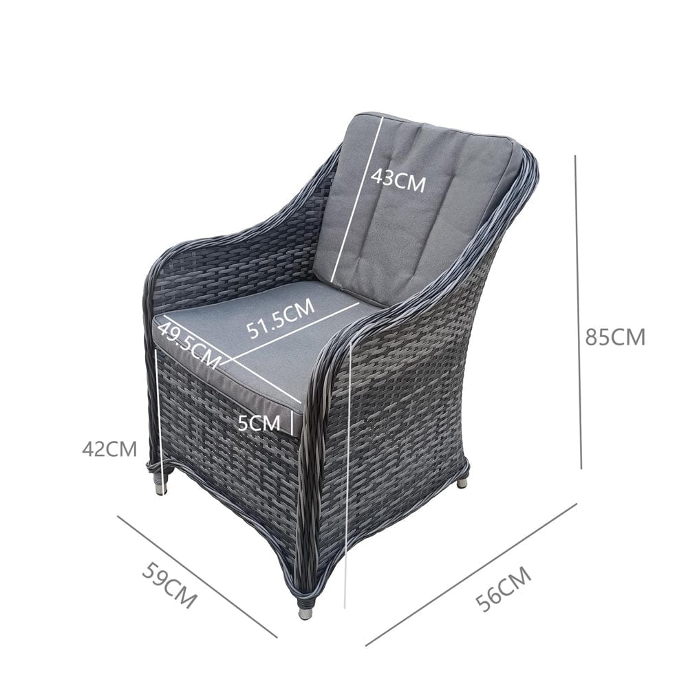 Aura 6 Seater Rattan Garden Furniture With Round/Rectangle Table Fire Pit Set In Grey