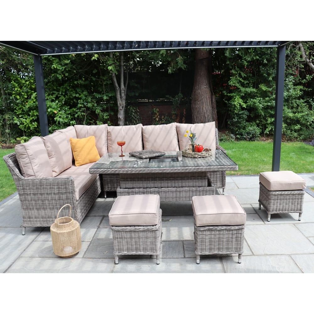 Outdoor Rattan 9 Seater Oxford Corner Dining Set With Ice Bucket and Rising Table