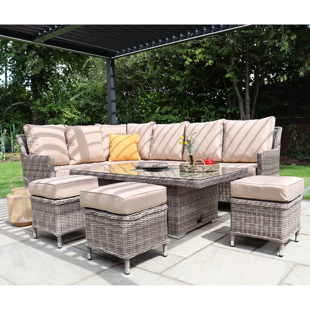 Outdoor Rattan 9 Seater Oxford Corner Dining Set With Ice Bucket and Rising Table