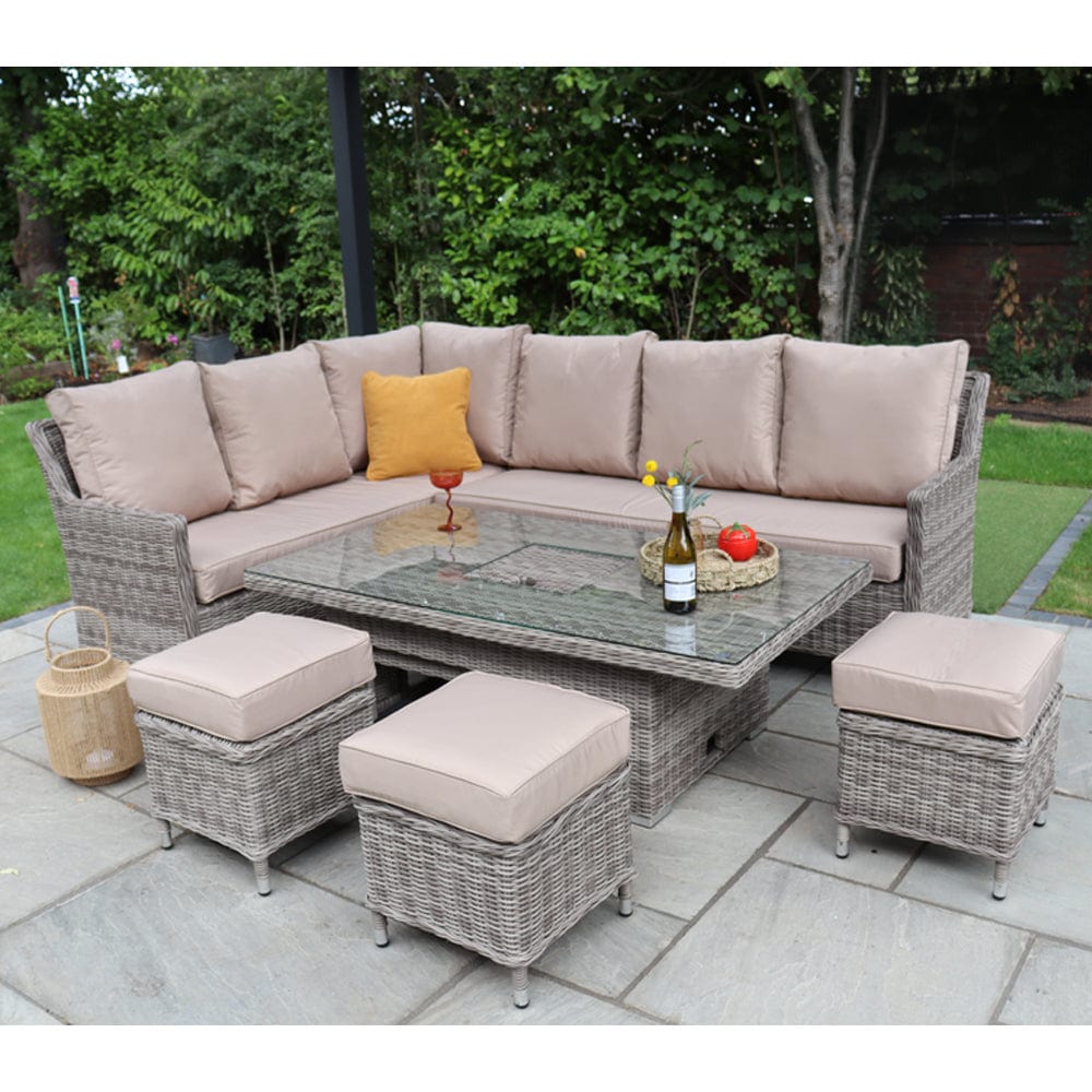 Outdoor Rattan 9 Seater Oxford Corner Dining Set With Ice Bucket and Rising Table