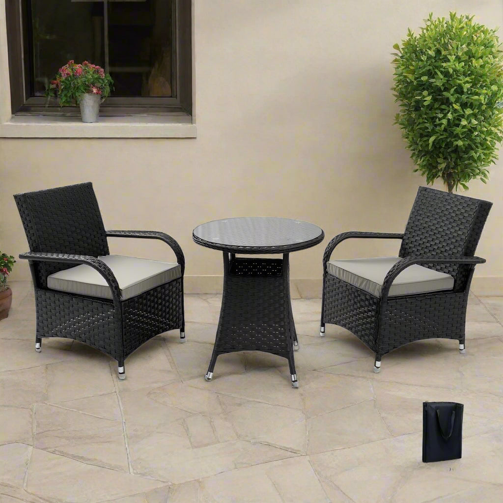 Aura 2 Seater Armchair Bistro Set Garden Rattan Set with Raincover