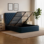 Pneumatic Velvet Bed Ottoman Storage Bed Double / King Bed Lift Up Storage Bed Frame with Tufted Headboard