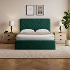 Pneumatic Velvet Bed Ottoman Storage Bed Double / King Bed Lift Up Storage Bed Frame with Tufted Headboard
