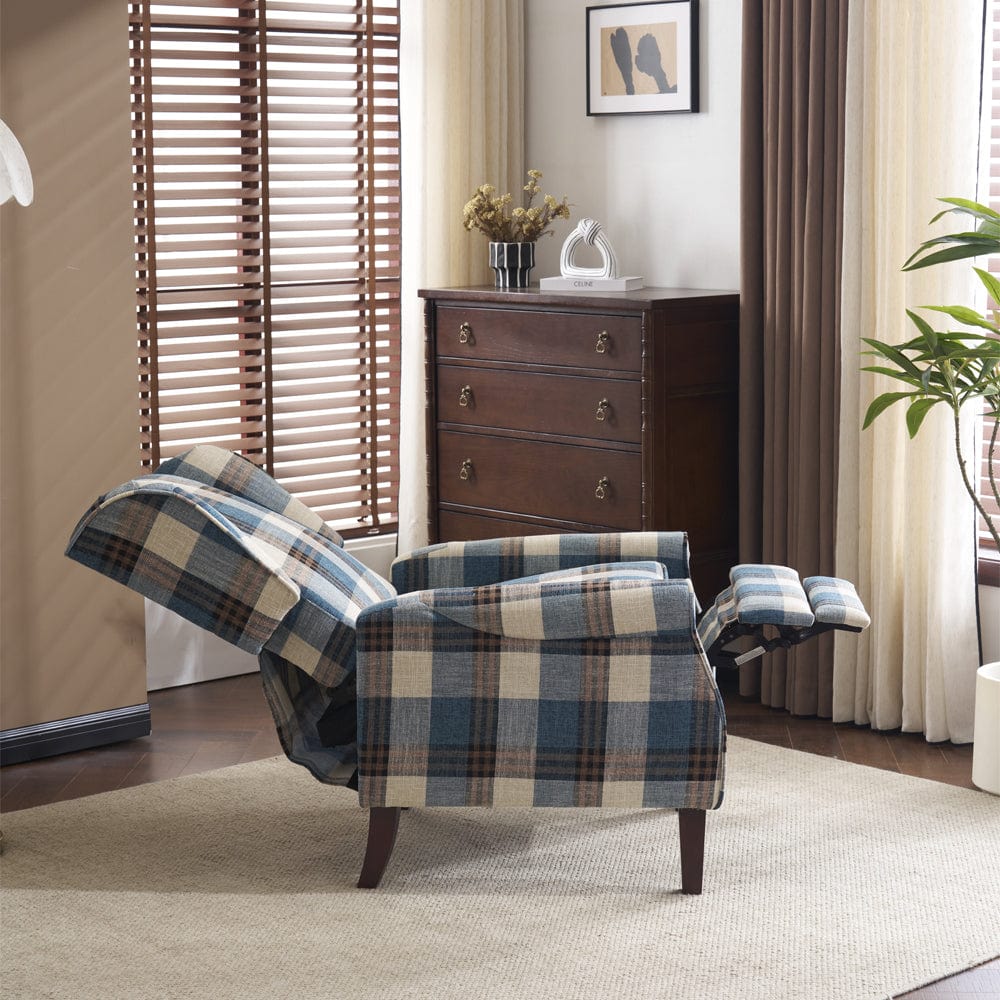 Ascot Wingback Fabric Recliner Chair In Grey/Cream/Blue/Red Tartan