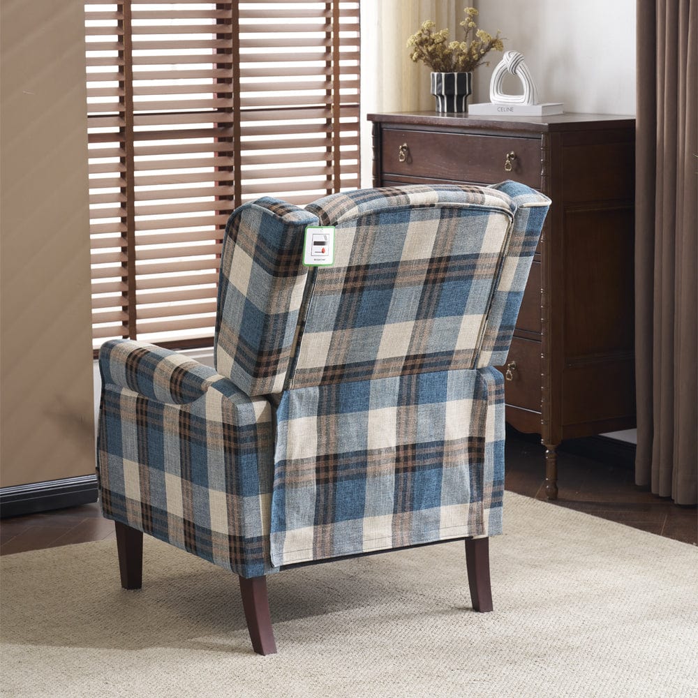 Ascot Wingback Fabric Recliner Chair In Grey/Cream/Blue/Red Tartan