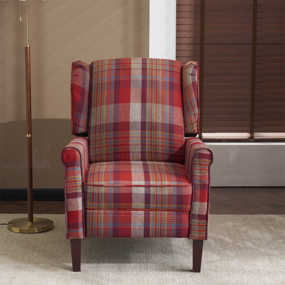 Ascot Wingback Fabric Recliner Chair In Grey/Cream/Blue/Red Tartan