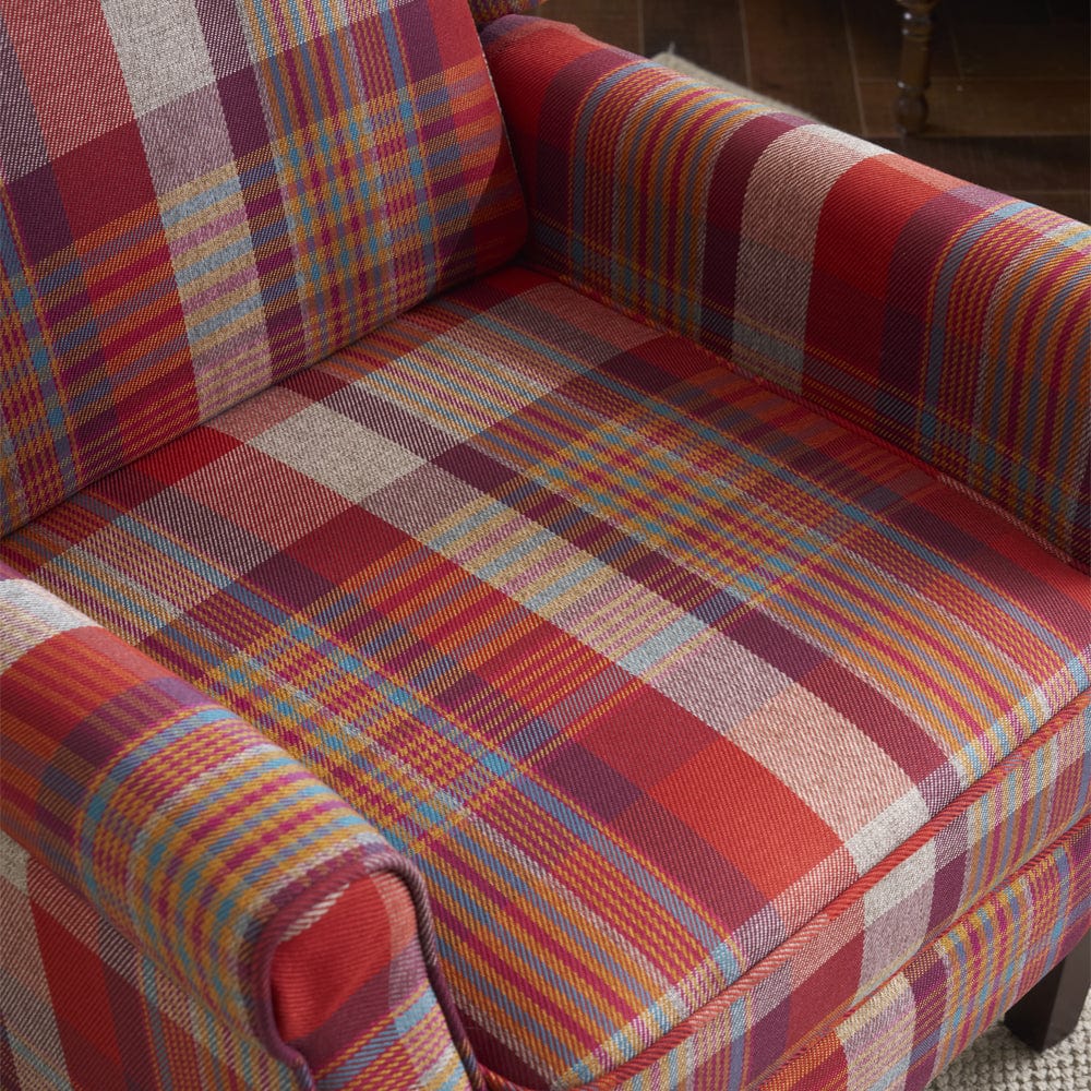 Ascot Wingback Fabric Recliner Chair In Grey/Cream/Blue/Red Tartan