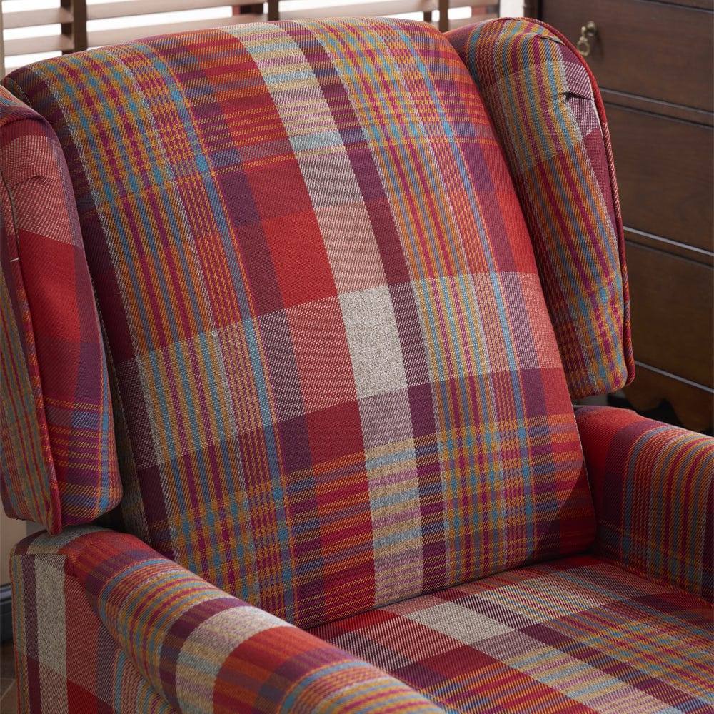 Ascot Wingback Fabric Recliner Chair In Grey/Cream/Blue/Red Tartan
