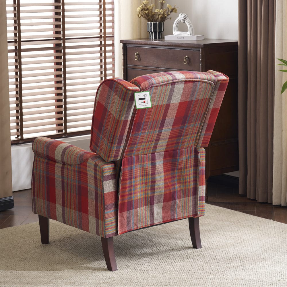 Ascot Wingback Fabric Recliner Chair In Grey/Cream/Blue/Red Tartan