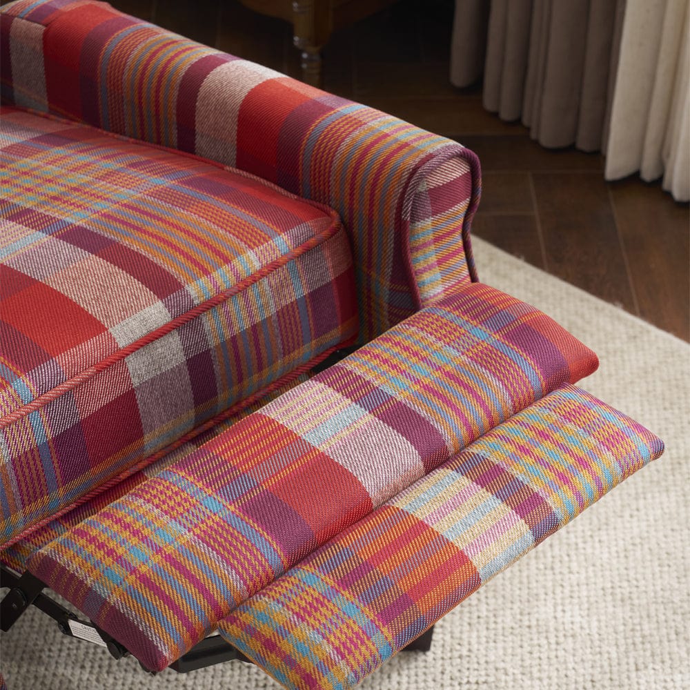 Ascot Wingback Fabric Recliner Chair In Grey/Cream/Blue/Red Tartan