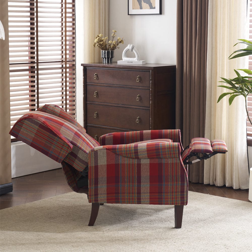 Ascot Wingback Fabric Recliner Chair In Grey/Cream/Blue/Red Tartan