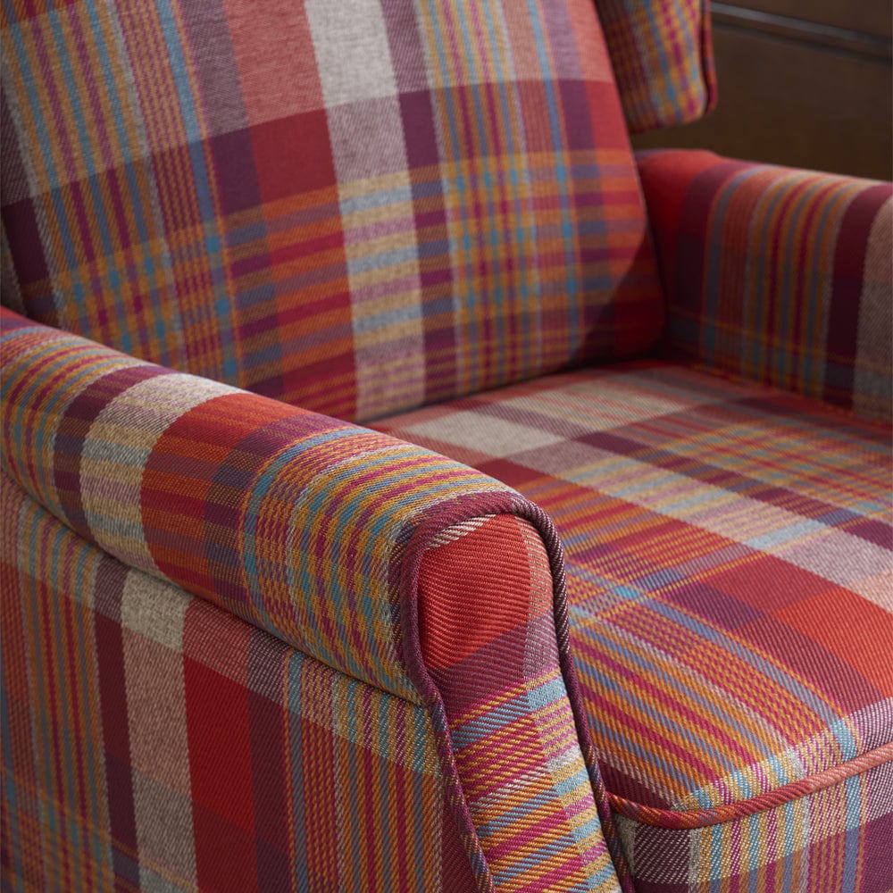Ascot Wingback Fabric Recliner Chair In Grey/Cream/Blue/Red Tartan