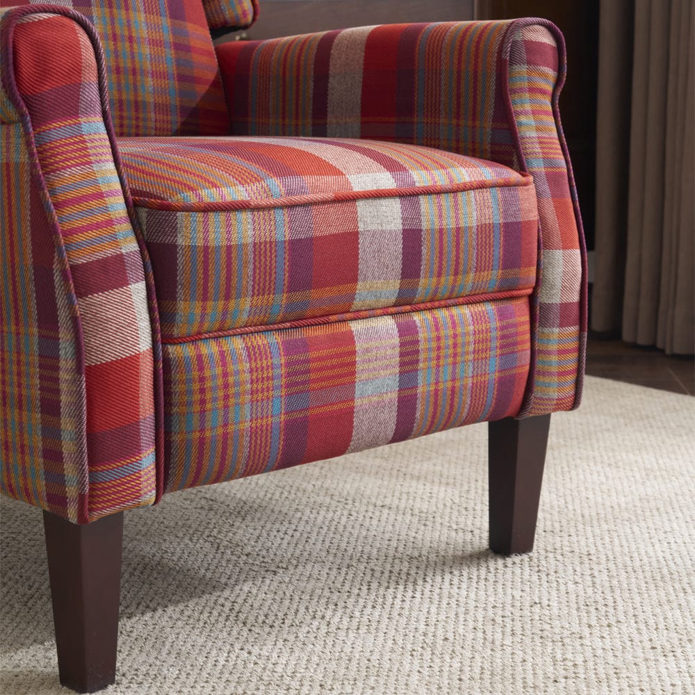 Ascot Wingback Fabric Recliner Chair In Grey/Cream/Blue/Red Tartan