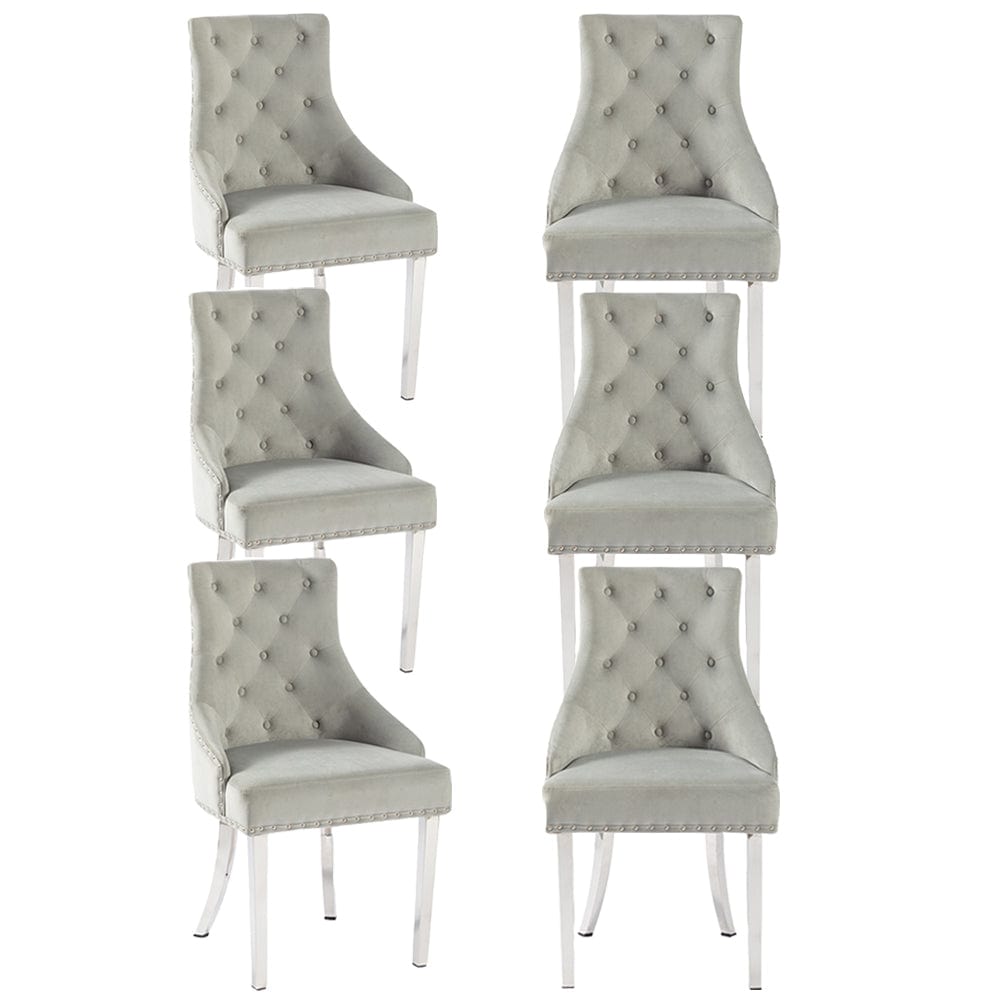 Avers Light Grey Velvet Button Back Dining Chairs