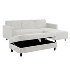 Avery Reversible White Corduroy Corner Sofa With Storage Chaise and Ottoman Bench