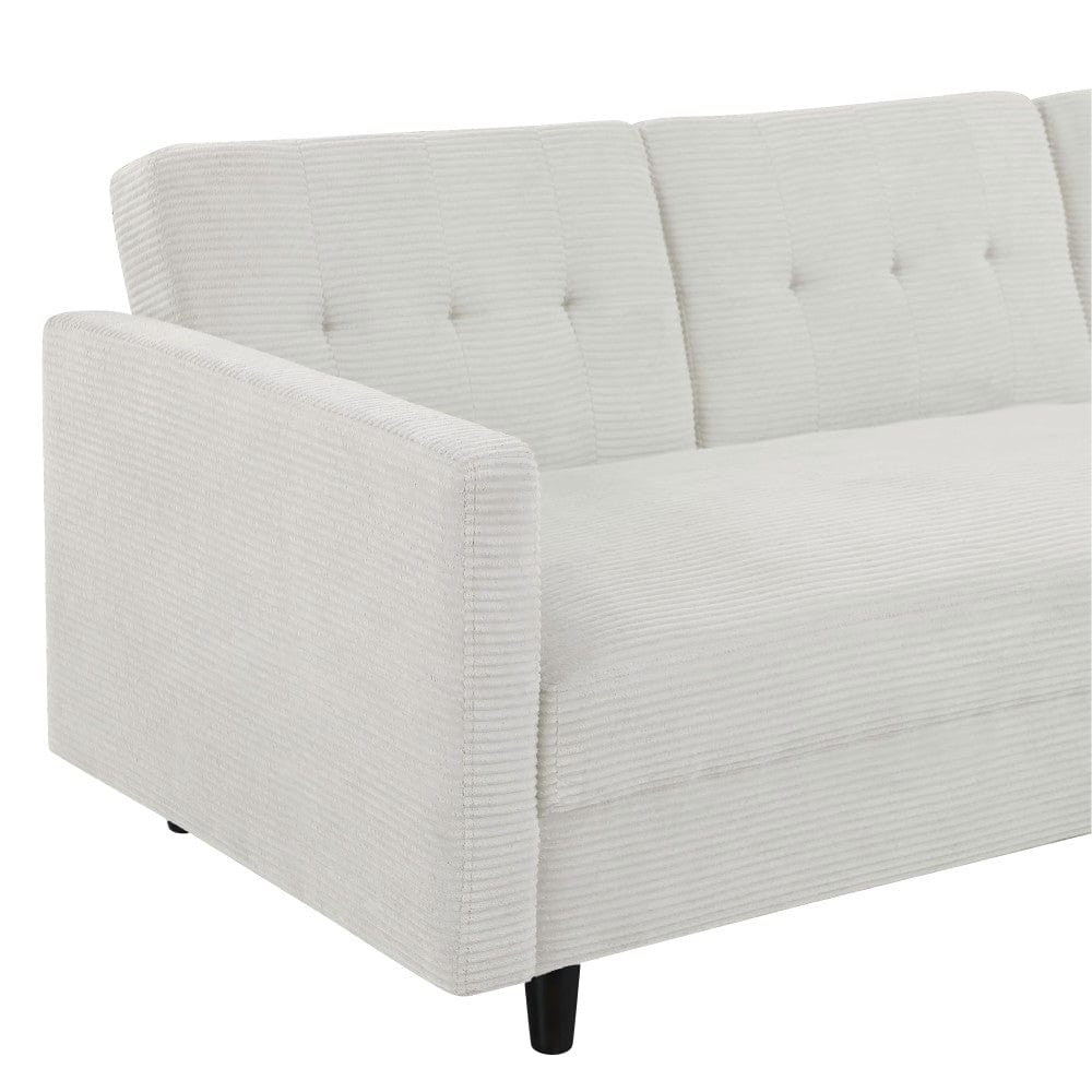 Avery Reversible White Corduroy Corner Sofa With Storage Chaise and Ottoman Bench