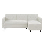 Avery Reversible White Corduroy Corner Sofa With Storage Chaise and Ottoman Bench