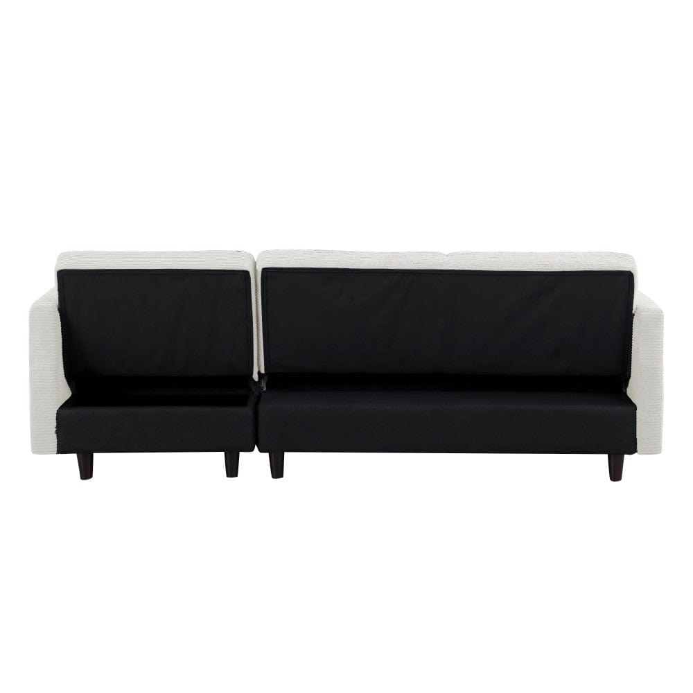 Avery Reversible White Corduroy Corner Sofa With Storage Chaise and Ottoman Bench
