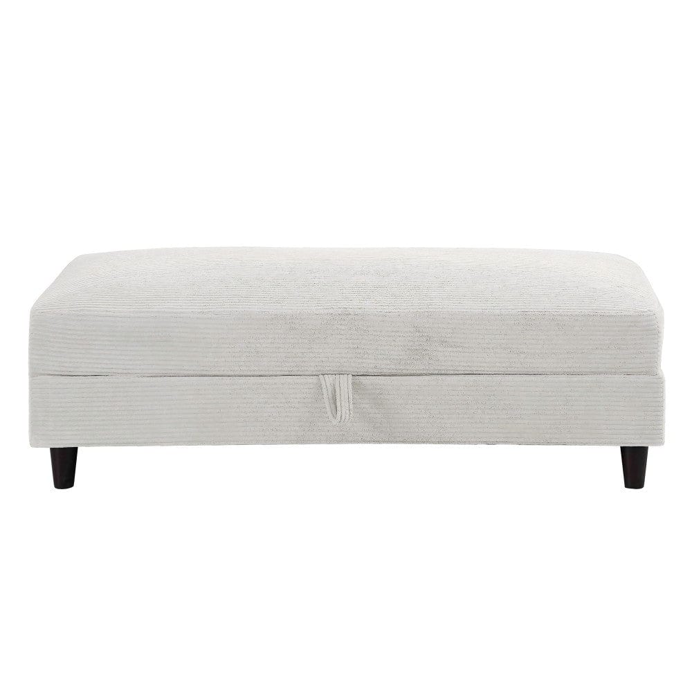 Avery Reversible White Corduroy Corner Sofa With Storage Chaise and Ottoman Bench