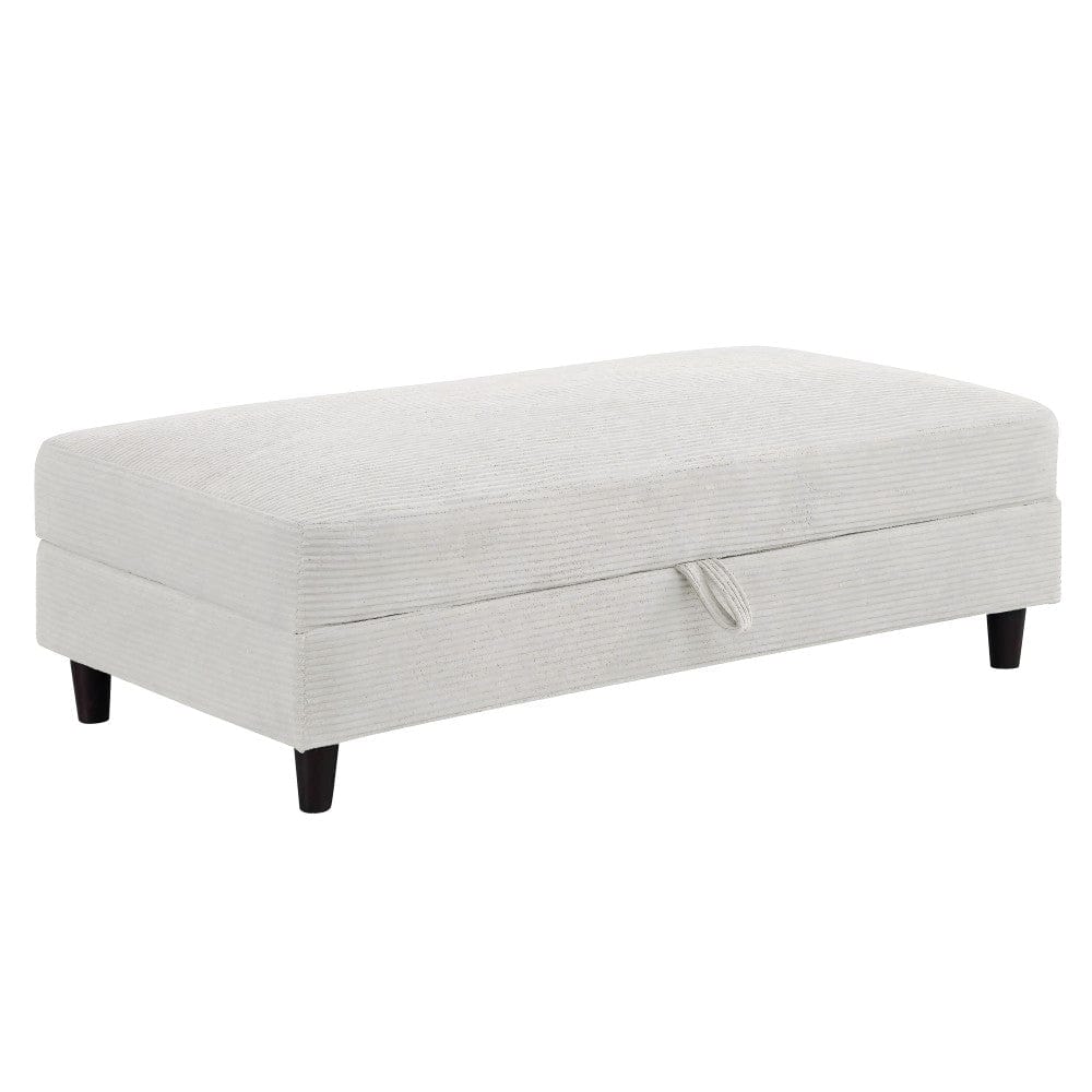 Avery Reversible White Corduroy Corner Sofa With Storage Chaise and Ottoman Bench