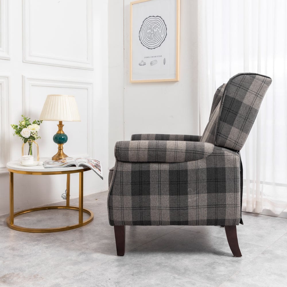 Ascot Wingback Fabric Recliner Chair In Grey/Cream/Blue/Red Tartan