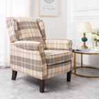 Ascot Wingback Fabric Recliner Chair In Brown Tartan